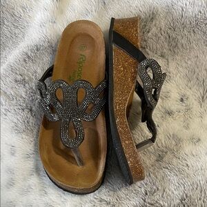 Riposella | Natural | Wedge | Cork | Sandals /FlipFlop | Black | Bling | Size 37